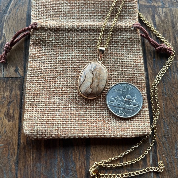 Picture Jasper Oval Necklace Crystal Necklace Picture Jasper Necklace - Picture 2 of 2